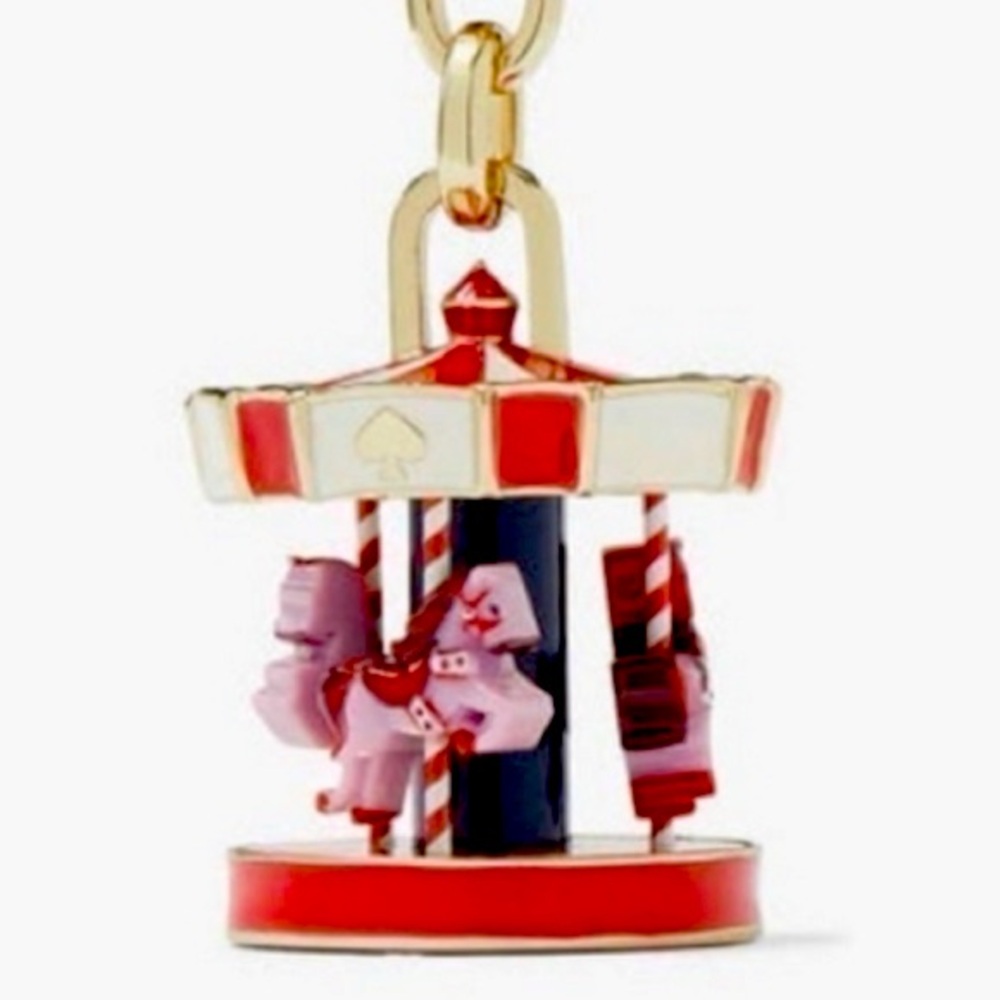Kate Spade winter wonders 3D carousel, metal bag, charm keychain NWT